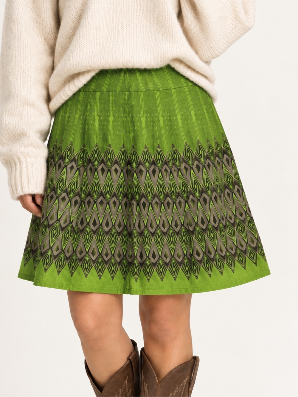 ARYEH | 100% Cotton A-Line Boho Western Green Skirt Large